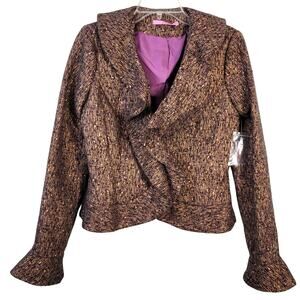 View Blazer Women's 4 Purple Copper Metallic Ruffled Festive Preppy Career
